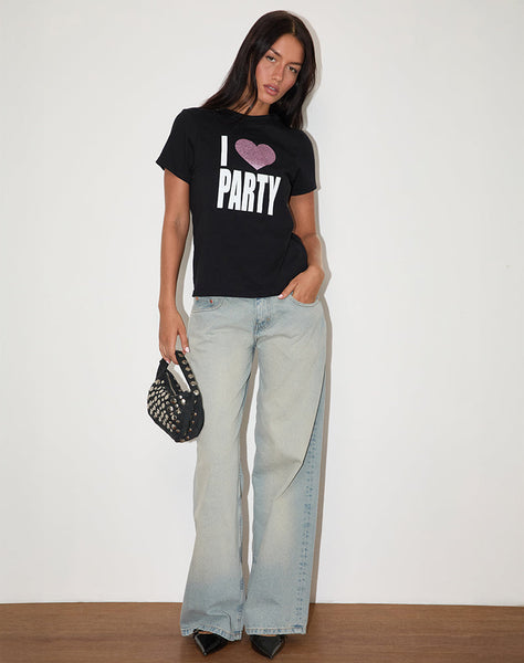 Image of Saki Tee in Black I Love Party Print