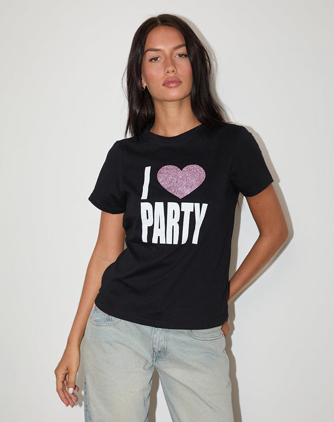 Image of Saki Tee in Black I Love Party Print