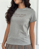 Image of Saki Tee in Grey Marl with I Prefer Books Over Boys Slogan