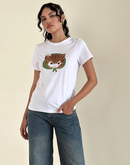 Oversize Basic Tee in White with Capricorn Motel Pet Print