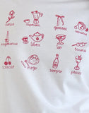 Image of Saki Tee in White with Red Star Signs Print