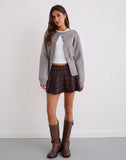 Image of Sakta Peplum Skirt in Burgundy and Blue Check