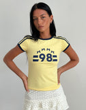 image of Salda Tee in Lemonade with Navy Binding and '98' Emb