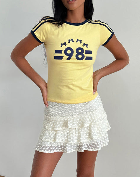 image of Salda Tee in Lemonade with Navy Binding and '98' Emb