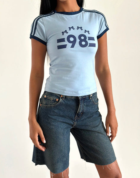 image of Salda Tee in Nantucket Blue with Navy Binding  and '98' Emb