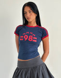 image of Salda Tee in Navy with Adrenaline Red Binding and '98' Emb