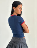 image of Salda Tee in Navy with Adrenaline Red Binding and '98' Emb