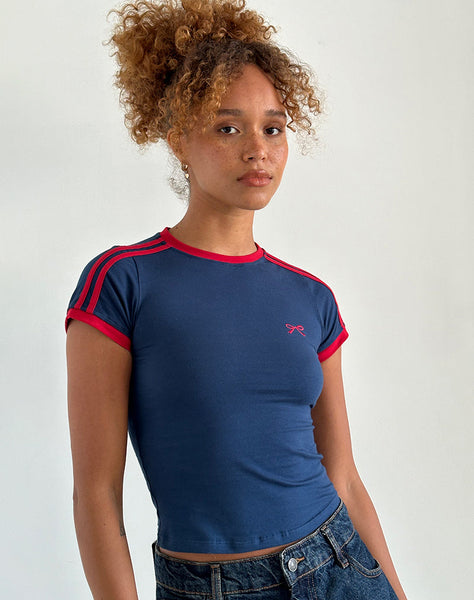 Image of Salda Top in Navy with Adrenaline Red Binding and Logo