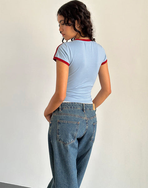 Image of Salda Tee in Nantucket Blue with Adrenaline Red Binding