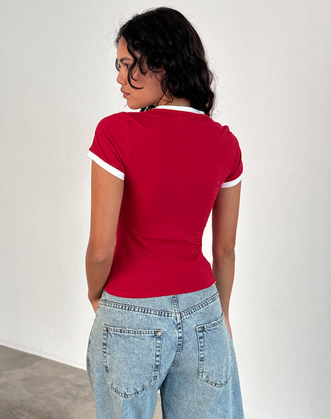 Image of Salda Tee in Tango Red with Off White Binding