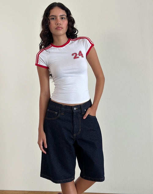 Image of Salda Tee in White with Tango Red Binding