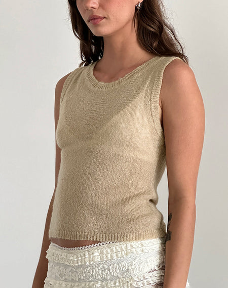 Tarni Highneck Fold Over Tank Top in Brown