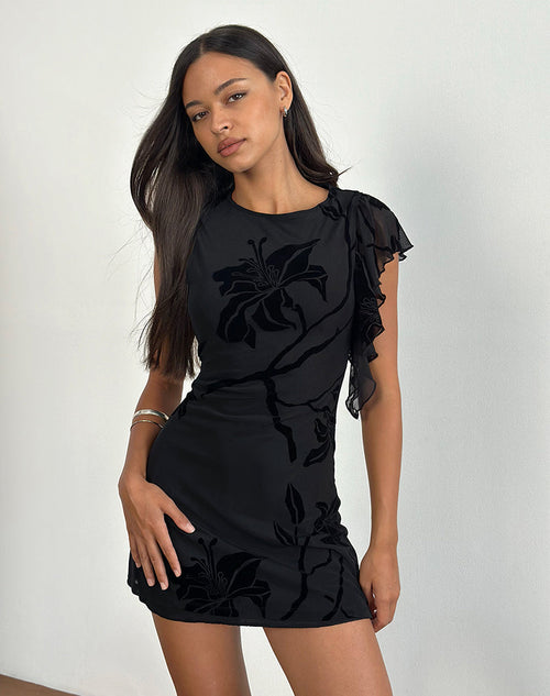 Image of Salya Mini Dress in Orchids Flock Black