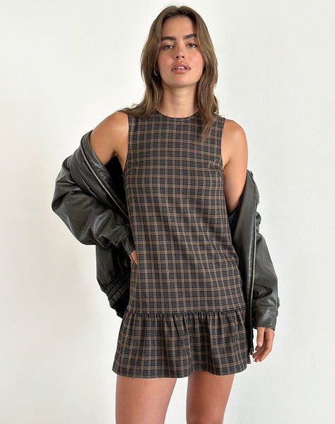 Image of Samana Babydoll Mini Dress in Check Dark Brown