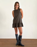 Image of Samana Babydoll Mini Dress in Check Dark Brown