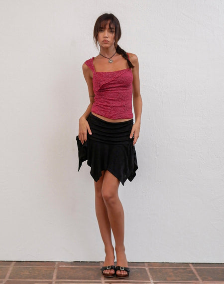 Malinna Ruffle Mini Skirt in Black Chiffon