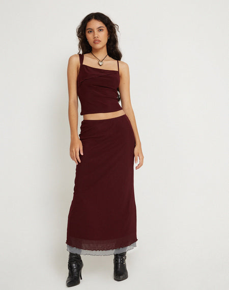 Jovali Low Waist Midi Skirt in Mesh Maroon