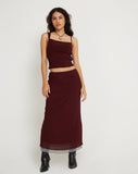 Image of Tresha Maxi Skirt in Mesh Burgundy