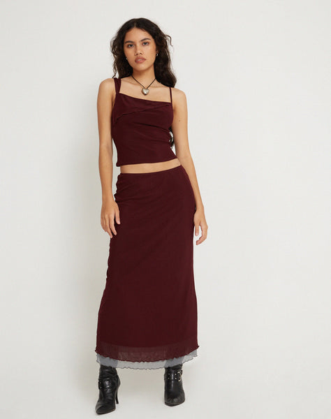 Image of Tresha Maxi Skirt in Mesh Burgundy