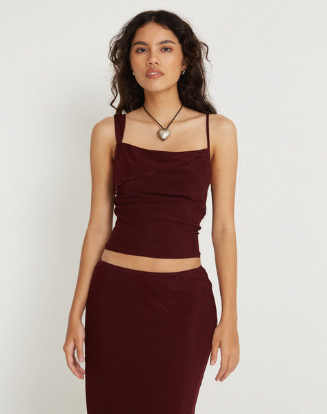 Image of Sambu Crop Top in Mesh Burgundy