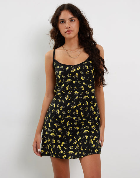 Image of Samiya Mini Dress in Buttercup Black and Yellow