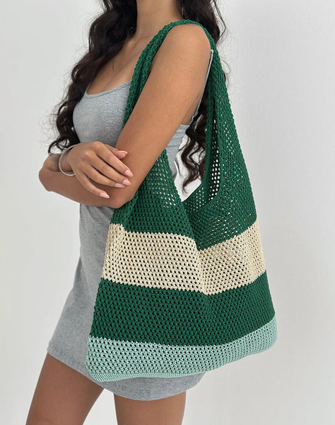 Image of Zuni Knitted Bag in Stripe Green Blue
