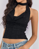 Image of Samwell Halterneck Top in Paisley Lace Black