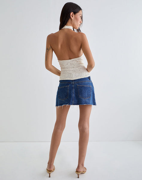 Image of Samwell Halterneck Top in Paisley Lace Ivory
