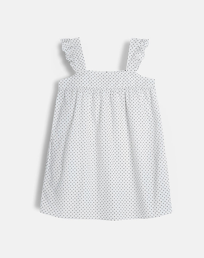 Image of Sanaly Mini Dress in White with Black Micro Polka