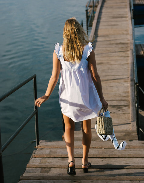 Image of Sanaly Mini Dress in White with Navy Babylock