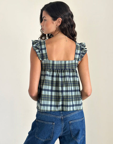 Image of Sanula Top in Linen Mono Check Green