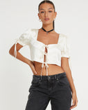 Image of Sanura Tie Up Crop Top in Satin Ivory