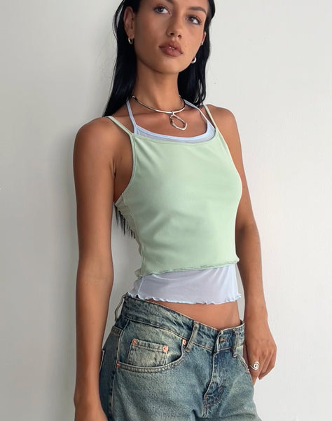 Image of Sapphi Double Layered Cami Top in Frost Blue and Sage Green