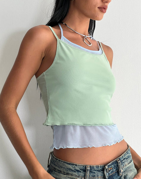 Image of Sapphi Double Layered Cami Top in Frost Blue and Sage Green