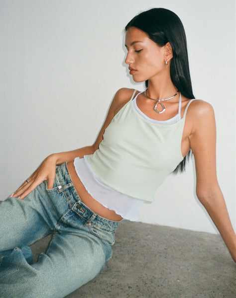 Image of Sapphi Double Layered Cami Top in Frost Blue and Sage Green