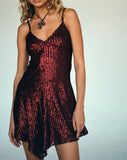 Image of Sarabeth Waterfall Hem Mini Dress in Burgundy Sequin