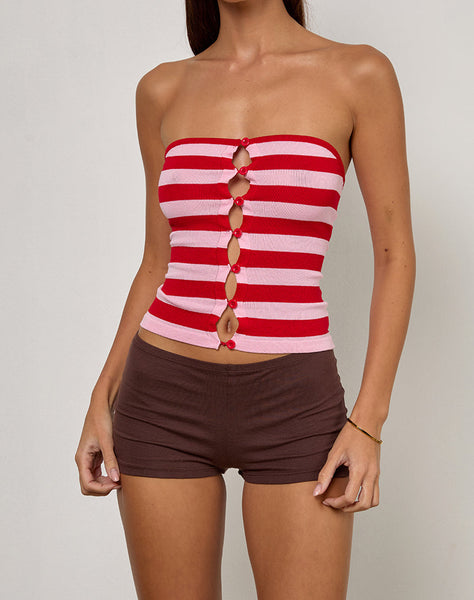 Image of Sarella Bandeau Top in Red and Pink Stripe