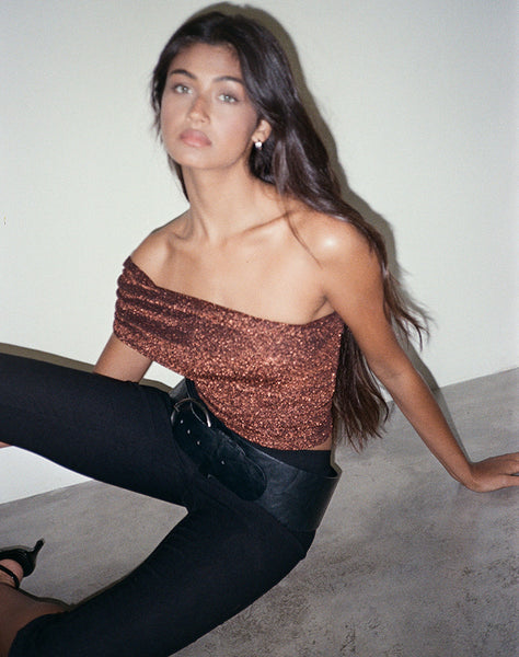 Image of Sarla One Shoulder Top in Jersey Glitter Copper