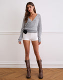 Image of Saroya Plunge Wrap Top in Knit Grey