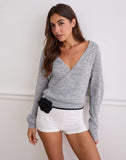 Image of Saroya Plunge Wrap Top in Knit Grey
