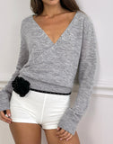 Image of Saroya Plunge Wrap Top in Knit Grey