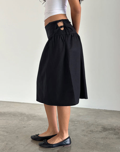 Image of Sasay Midi Skirt in Black Linen Rami