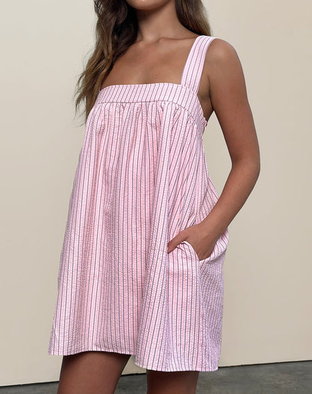 KAGARI MIDI DRESS DIAGONAL STRIPE PINK