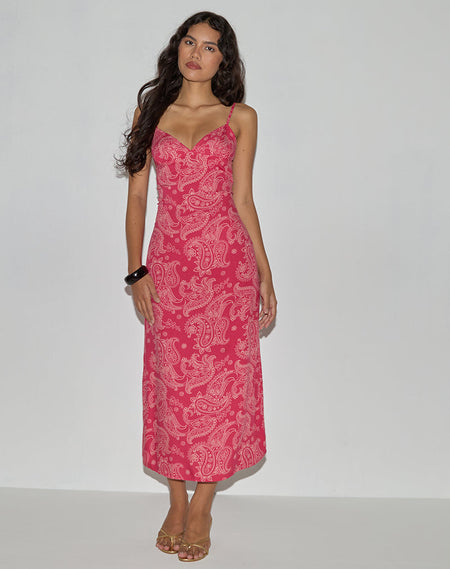 Kenja Bardot Mini Dress in Retro Paisley Pink