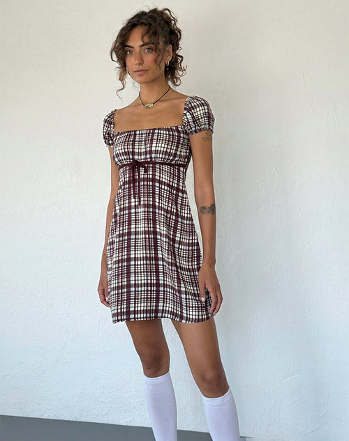 Image of Savio Mini Dress in Multi Check Brown