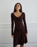 Image of Scanio Long Sleeve Cowl Top with Studs in Bitter Chocolate