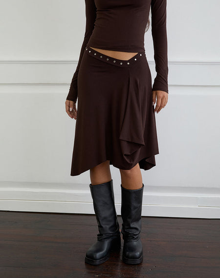 Atira Midi Skirt in Doodle Flower Flock Brown