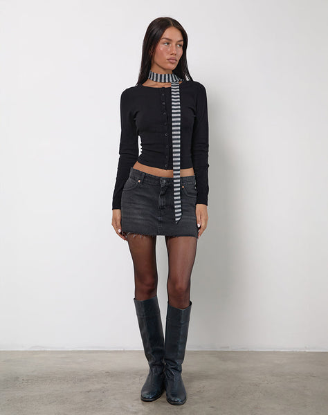 Image of Skinny Scarf in Grey and Black Stripe