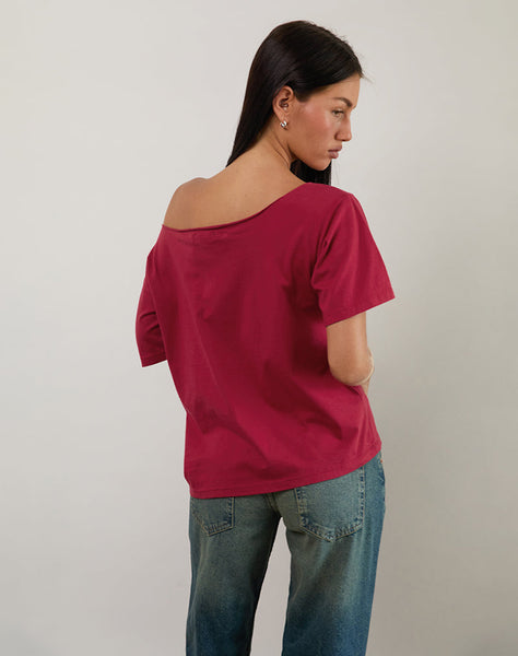 Image of Scottie Slouchy Tee in Adrenaline Red with Overthinking Graphic