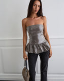 Image of Seada Peplum Top in Sequin Check Brown